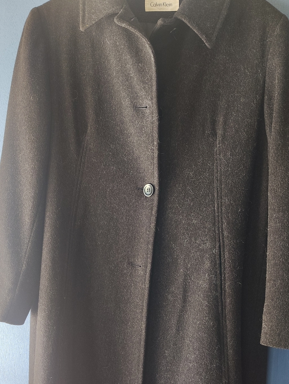 Calvin Klein Black Wool Blend Long Single-Breasted Coat